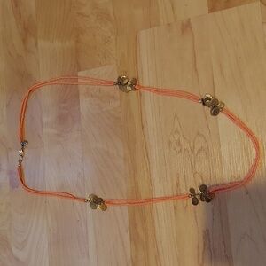 LOFT Coral Beaded Gold Necklace